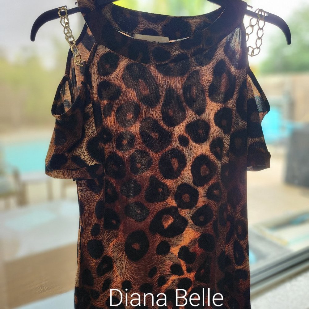 Leopard Print off the shoulder sleeve by Diane Belle